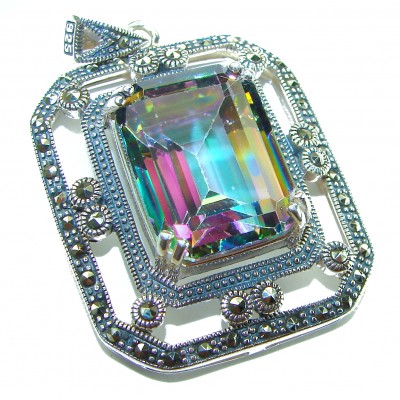 Spectacular 14.2 cut Mystic Topaz Marcasite .925 Sterling Silver handcrafted Pendant