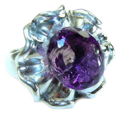 Purple Flower 9.2 carat Amethyst .925 Sterling Silver Handcrafted Large Ring size 7