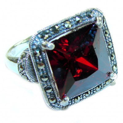 Natural 15.5 carat Ruby Marcasite .925 Sterling Silver handmade Large Statement Ring size 8