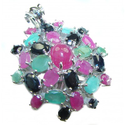 Penelope Red Ruby Emerald Sapphire 19.5 carat .925 Sterling Silver handmade Pendant