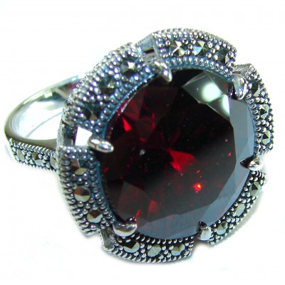 Bella Rosa Natural 21.4 carat Ruby Marcasite .925 Sterling Silver handmade Large Statement Ring size 7