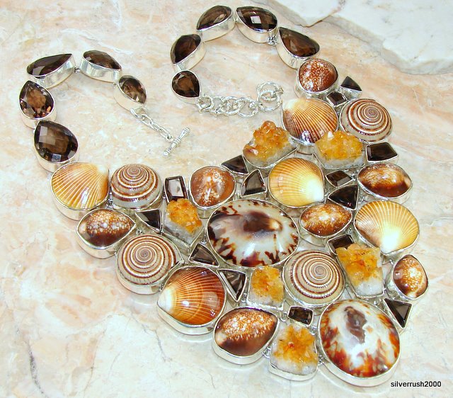 Rare King - Size !!! Incredible Design Ocean Shell Multistone Sterling Silver necklace