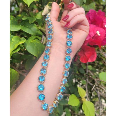 Atlantica - 148.5 carat genuine Swiss Blue Topaz enamel high-quality 925 sterling silver and luxuriously dipped in 18ct gold handmade Statement necklace