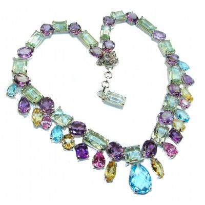Pastel Beauty - 280.3 carat Natural Multigem .925 Sterling Silver Handcrafted Statement Necklace