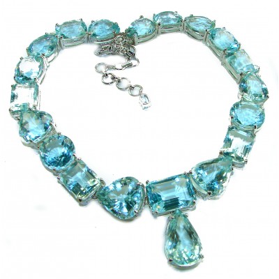 Julia authentic 198.5 carat Aquamarine from Mozambique .925 Sterling Silver handcrafted necklace