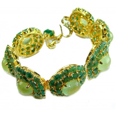 Born to Glam authentic 155.7 carat Colombian Emerald Prehnite .925 Sterling Silver dipped in real 18K Gold handcrafted bracelet
