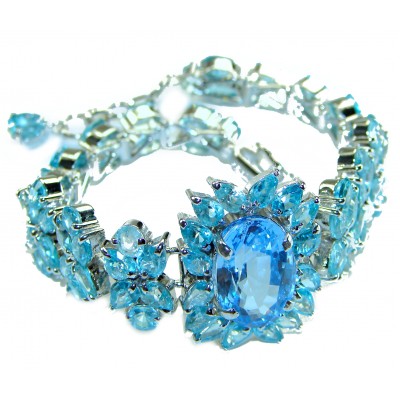 Spectacular 68.5 carat authentic Swiss Blue Topaz .925 Sterling Silver handmade bangle Bracelet