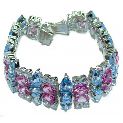 Tiffany - Magnificent 245.5 carat Pink Sapphire Swiss Blue Topaz .925 Sterling Silver handcrafted Heavy Bracelet