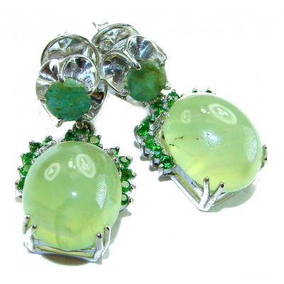 Wise Bliss Authentic 22.5 carat Prehnite .925 Sterling Silver handmade Statement earrings