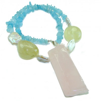 Bochic style Outstanding 255.8 carat Brazilian Rose Quartz .925 Sterling Silver handcrafted Statement necklace; 155.8 grams