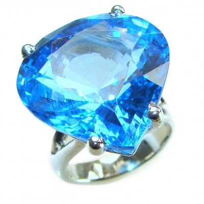 Endless Ocean 32.8 carat Swiss Blue Topaz .925 Sterling Silver handcrafted Large ring size 7
