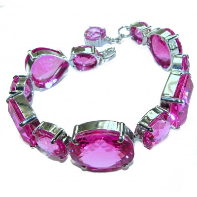 Tiffany - Unapologetically stunning Fuchsia Pink 285.5 carat Pink Sapphire RHODIUM OVER .925 Sterling Silver handcrafted Heavy Bracelet