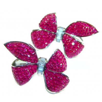 Magnificent Jewel - Bow 25.5 carat Ruby .925 Sterling Silver handcrafted incredible earrings