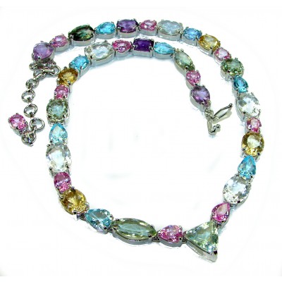 Pastel Beauty - 210.8 carat Natural Multigem .925 Sterling Silver Handcrafted Statement Necklace