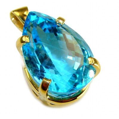 Atlantica pear cut 18.9 carat Swiss Blue Topaz 18K Gold over .925 Sterling Silver Handcrafted Pendant
