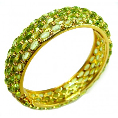 Great Masterpiece 61.2 carat genuine Peridot from Arizona 18k Gold over .925 Sterling Silver handmade Statement Bracelet
