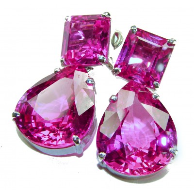 An exuberantly Large - Tiffany - Magnificent Pink 55.5 carat Pink Sapphire .925 Sterling Silver handcrafted Earrings