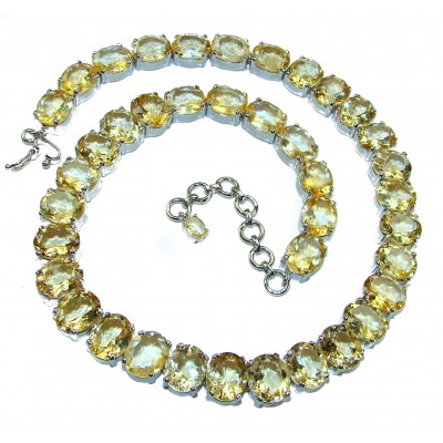 Victoria Authentic 288.5 carat Brazilian Citrine .925 Sterling Silver brilliantly dipped in real rhodium handcrafted Statement necklace