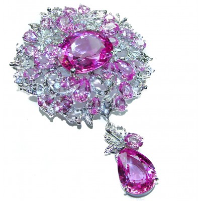 An exuberantly Large 73.9 grams Vintage style Pink Sapphire .925 Sterling Silver handmade LARGE Pendant - Brooch