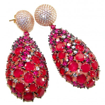 Shockingly stunning - Giovanna - Authentic 65.9 carat Ruby .925 Sterling Silver dipped in 18K Gold handcrafted Statement earrings
