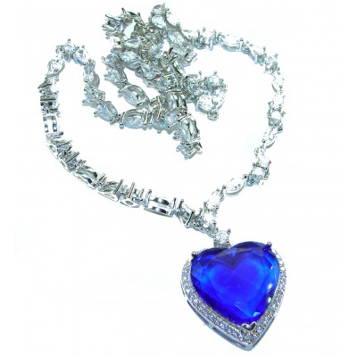 Titanic - Heart of The Ocean Necklace ~ 30.5 Ct Blue Sapphire Necklace In 925 Sterling Silver necklace