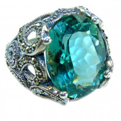 Massive Deep Blue 37.8 carat Aquamarine .925 Sterling Silver handcrafted Large ring size 7 1/4