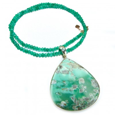 Green Odyssey Natural Huge Chrysoprase .925 Sterling Silver handmade necklace