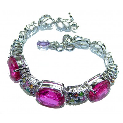 Tiffany - Unapologetically stunning Fuchsia Pink 125.5 carat Pink Sapphire RHODIUM OVER .925 Sterling Silver handcrafted Heavy Bracelet