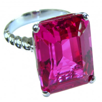 Blooming Beauty baquette cut 28.8 carat Pink Sapphire .925 Silver handcrafted Cocktail Ring s. 7