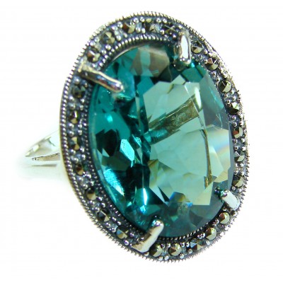Massive Deep Blue 28.8 carat Aquamarine .925 Sterling Silver handcrafted Large ring size 8