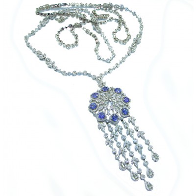 Elizabeth 32 inches Natural luxurious Floral design 55.5 carat Tanzanite .925 Silver handcrafted Necklace