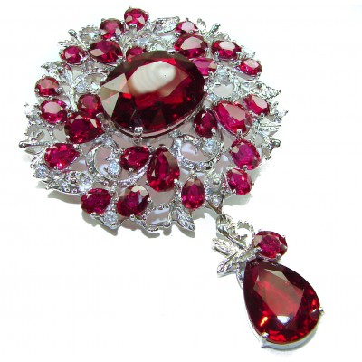 185.5 carat An exuberantly Large Renaissance Style Ruby .925 Sterling Silver handmade LARGE Pendant - Brooch
