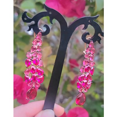 A Cascade of Love Genuine 24.5 carat Authentic Mozambique Ruby 18K Rose Gold over .925 Sterling Silver handcrafted earrings