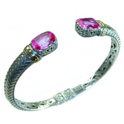 Spectacular - Bali Made - PINK SAPPHIRE 2 tones .925 Sterling Silver handcrafted Bracelet / Cuff