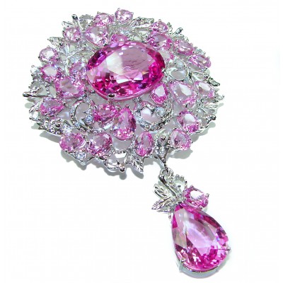 An exuberantly Large 70.9 grams Vintage style Pink Sapphire .925 Sterling Silver handmade LARGE Pendant - Brooch