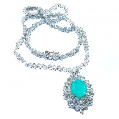 Giovanna 10.2 carat authentic Emerald rhodium over .925 Sterling Silver handcrafted Statement necklace