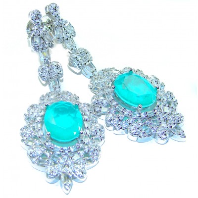 Pure Luxury 12.2 carat natural Colombian Emerald .925 Sterling Silver handmade Statement earrings