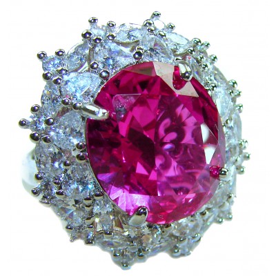 Blooming Beauty oval cut 20.8 carat Pink Sapphire .925 Silver handcrafted Cocktail Ring s. 7 adjustable