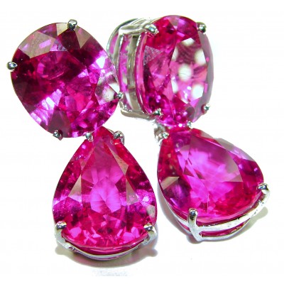 Large - Tiffany - authentic 42.5 carat Pink Sapphire .925 Sterling Silver handcrafted Earrings