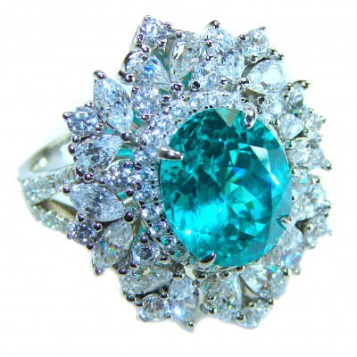 Wonderland 9.5 carat Brazilian Paraiba Tourmaline .925 Sterling Silver Handcrafted Ring size 7 1/4
