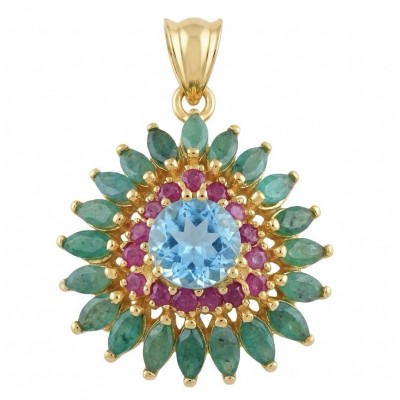 Eau Pure 4.9 carat Swiss Blue Topaz .925 Sterling Silver dipped in 18K Gold Handcrafted Pendant