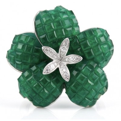 Born to Glam mystery setting 19.2 carat natural Emerald .925 Sterling Silver Perfectly handcrafted Ring s. 7 1/2