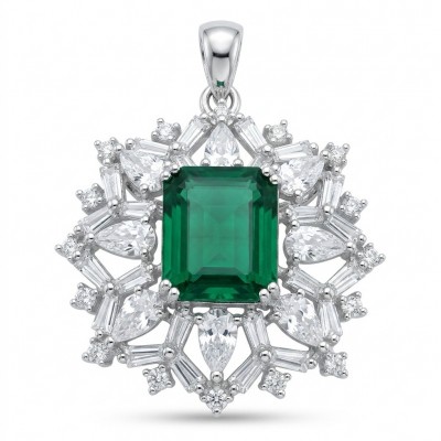 Giovanna - Authentic 4.8 carat COLOMBIAN EMERALD .925 Sterling Silver dipped in rhodium handcrafted pendant