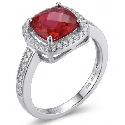 Scarlett princess cut 4.7 ctw Ruby .925 Sterling Silver handcrafted Statement Ring size 6