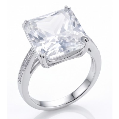 Vivien Luxurious Style - Natural ASSCHER CUT 15.2 carat yellow Sapphire .925 Sterling Silver dipped in Rhodium handmade ring size 8