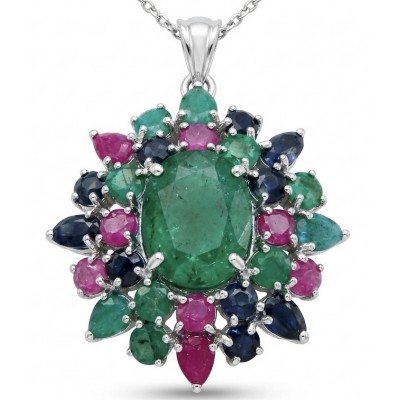Tiffany - Authentic 8.5 carat Emerald 18K Gold over .925 Sterling Silver handmade Statement Pendant