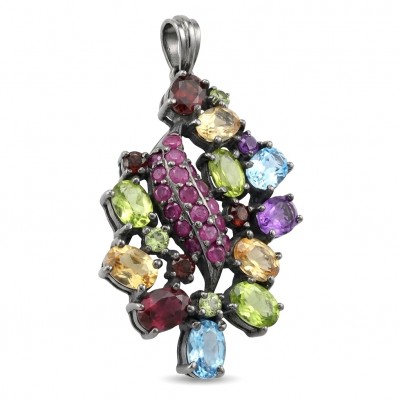 Divine Protection 25.8 carat Precious Multigem black rhodim .925 Sterling Silver dipped in rhodium Pendant