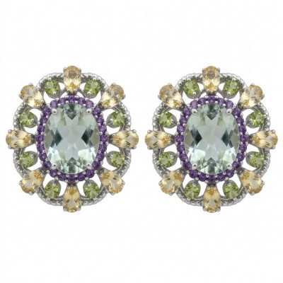 Charlotte Authentic 14.4 carat Green Amethyst rhodium over .925 Sterling Silver handcrafted Statement Earrings