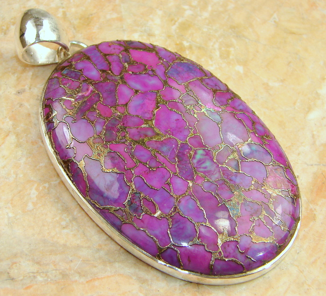 Vintage Purple Copper Turquoise Sterling Silver Pendant Gigatags
