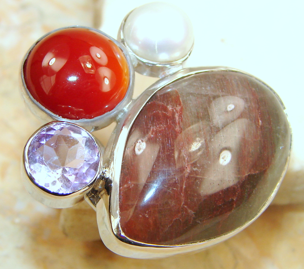 Adjustable Beautiful Solid Namibian Pietersite Sterling Silver Ring s. 7 & up